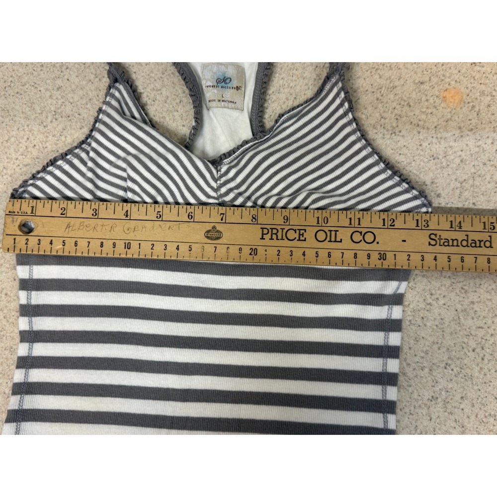 Y2K‎ Striped Racerback Tank Top Gray White Fitted Stretch Indie 2000s Boho L - Picture 7 of 10